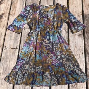 Floral boho midi dress with sleeves